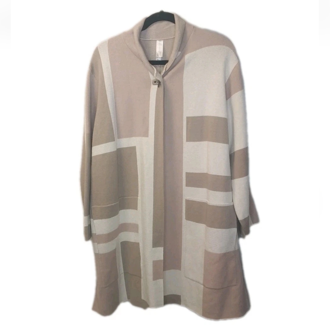 Marla Wynne Cardigan Sweater Tunic Jacket Woman Large Beige Artsy Minimalist Nwt